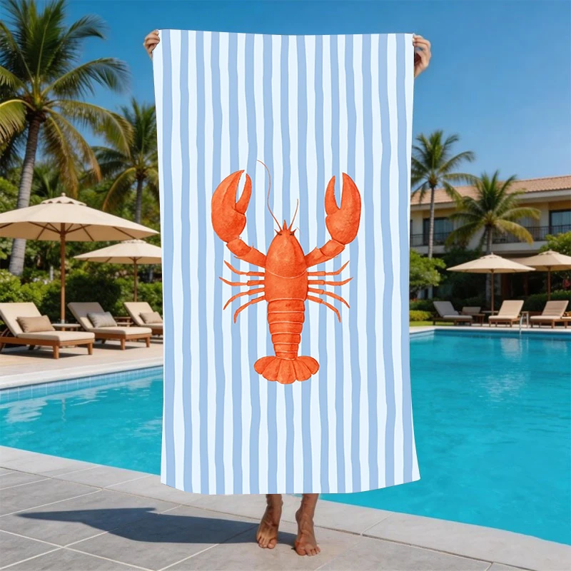 Soft Microfiber Beach Towel Large Checkered Lobster Sandproof Bath Towels Light Girona Print Quick Drying Swim Blanket Pool