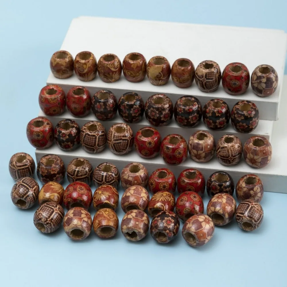 

50pcs/set Reggae Wooden Hair Beads Natural Hip-hop Big Hole Dreadlock Bead Vintage Charms Hair Braids Bead African