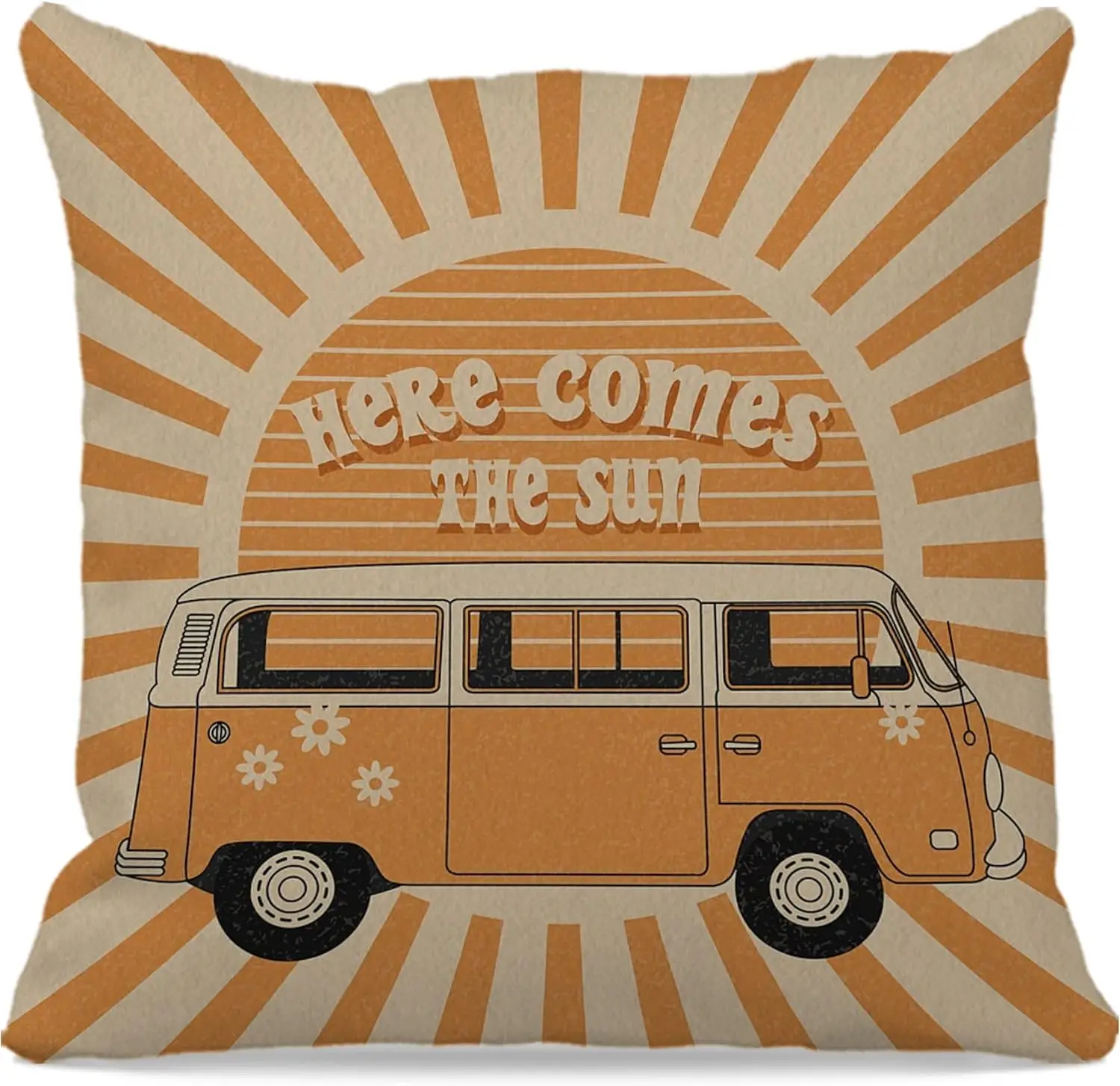 

Sun Pillow, Sunshine Pillow,Bus Here Comes The Sun Pillow Covers 18x18,Retro Throw Pillows,Hippies Orange Sun Sunshine Decorativ