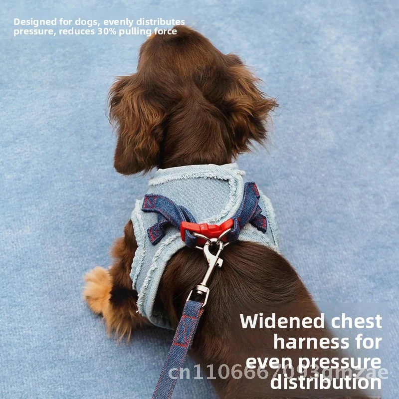 Zezezeze Tannin قابل للتعديل الكلب الجر حبل سترة شريط للصدر I-شكل مكافحة كسر مقود الحيوانات الأليفة الدنيم ألياف البوليستر ل XS إلى L #5