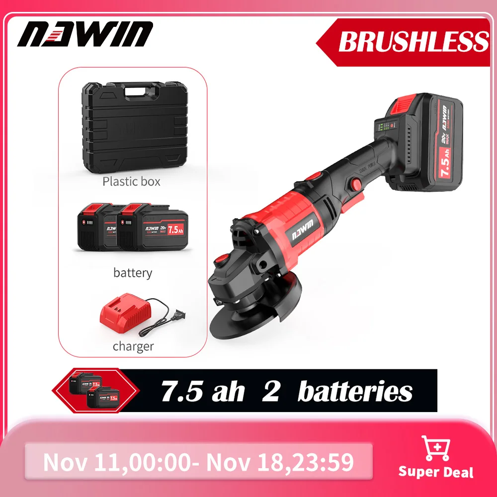 NAWIN Cordless Angle Grinder 20V Lithium-Ion Battery Machine Cutting Electric Angle Grinder Power Tool 125mm