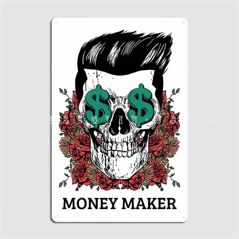 Money Maker Skull Metal Plaque Poster Cinema Living Room Customize Painting Décor Cinema Tin Sign Poster