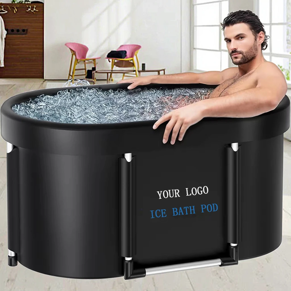 Hot Selling Oval Black Folding Portable Ice Bath Tub Foldable Bathtub for Adults in Ice Pod Carry Bag for Villa Use