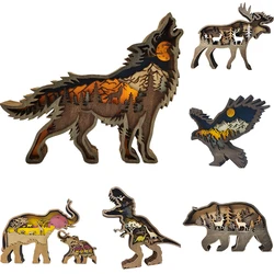 Wolf Totem Wooden Hollow Christmas Animal Creativity Desktop Home Carving Crafts Decor LED Living Room Decoration Accessories