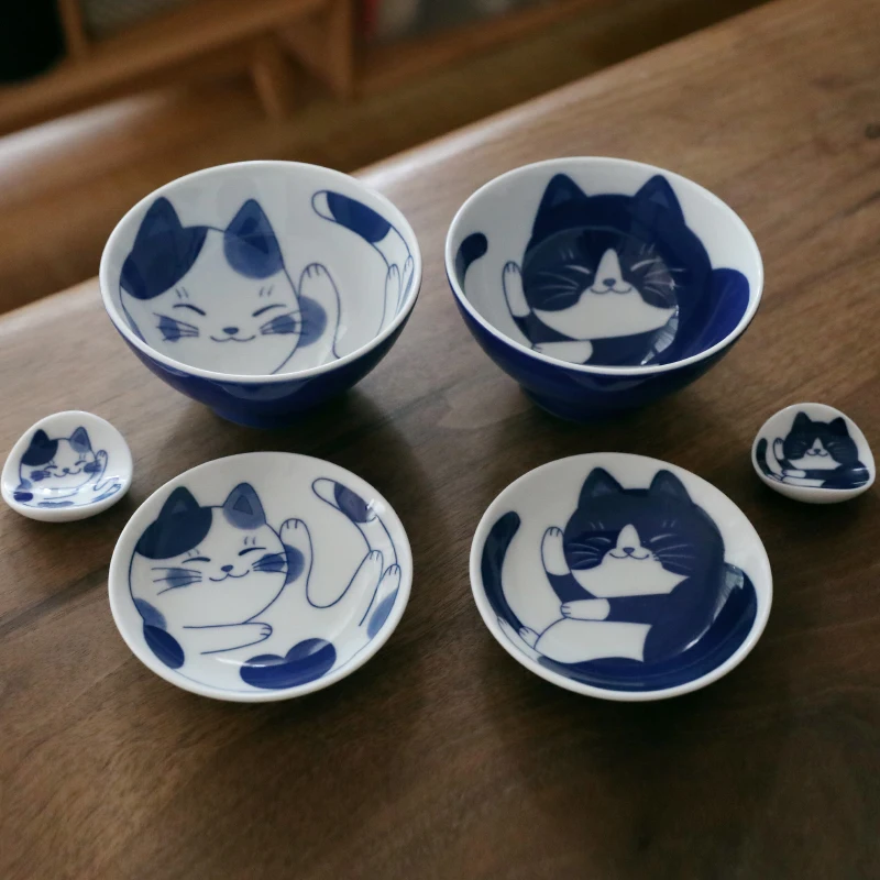 

Japanese Sle Rice Bowl with Design Cerc Small round Plate Chopsti Holder Glazed under Color Dining Utensils