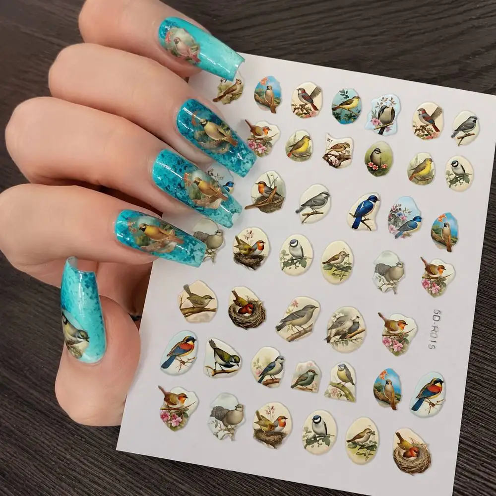 1Pc Elegant And Detailed Birds Nail Sticker Artistic And Colorful Birds Nail Decal Soothing Themes Birds Nail Slider