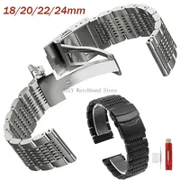 Hebilla desplegable sólida, correa de reloj de buceo, pulsera de malla de acero inoxidable, correas de negocios pulidas cepilladas, cinturón de 18/20/22/24mm