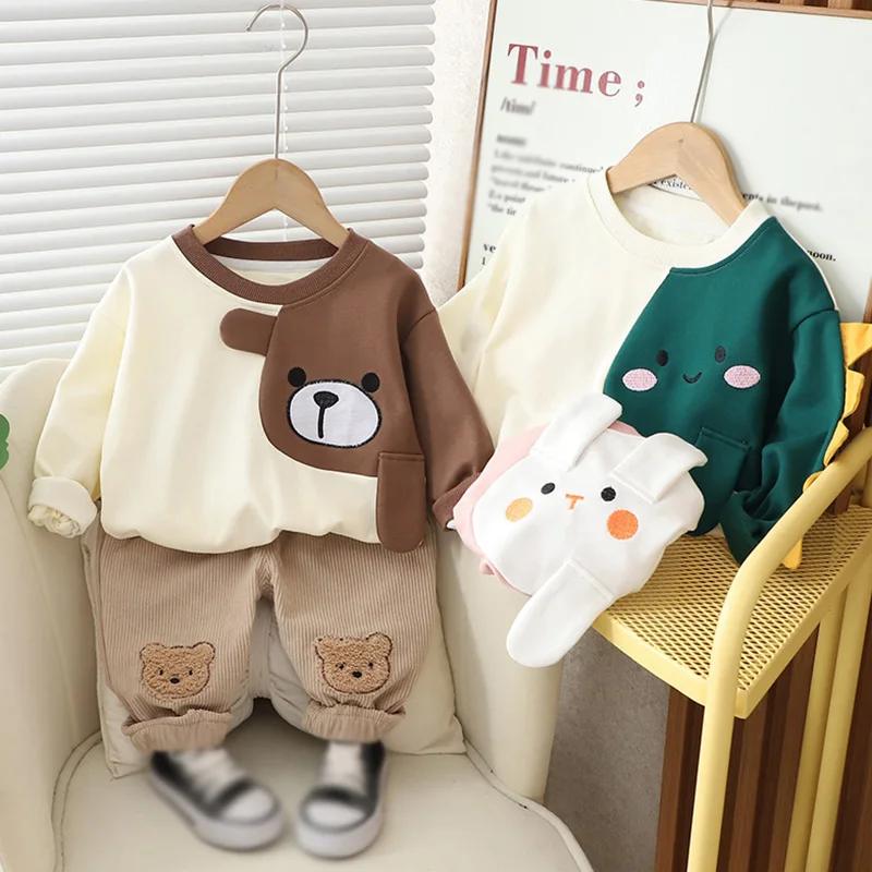 Spring Fall Child Baby Boys Clothes Sets Children\'s Suit Kids Long-sleeved Cartoon Cotton Sweatshirt Pants Fall Clothing Outfit