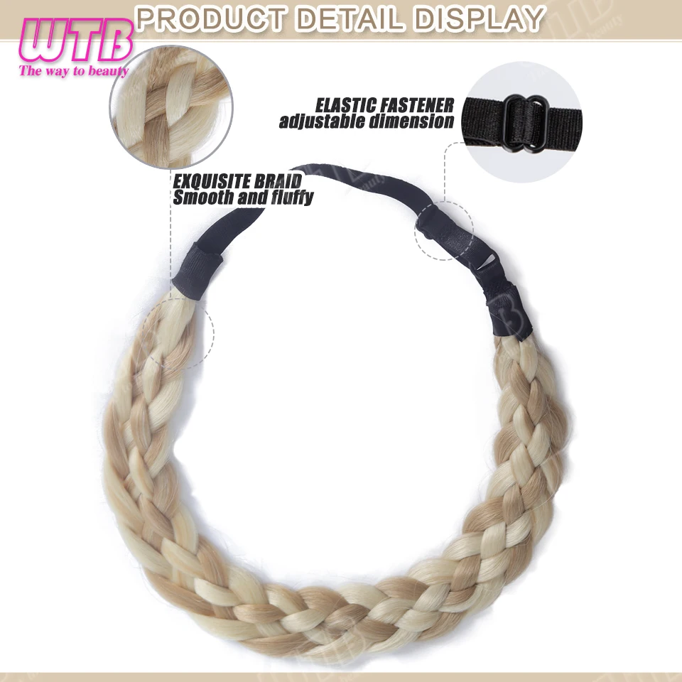 Braided Hairband Wig Synthetic Wig Adjustable Elasticity Braided Hairband Wig Suitable for Women's Daily Wear and Holiday Events