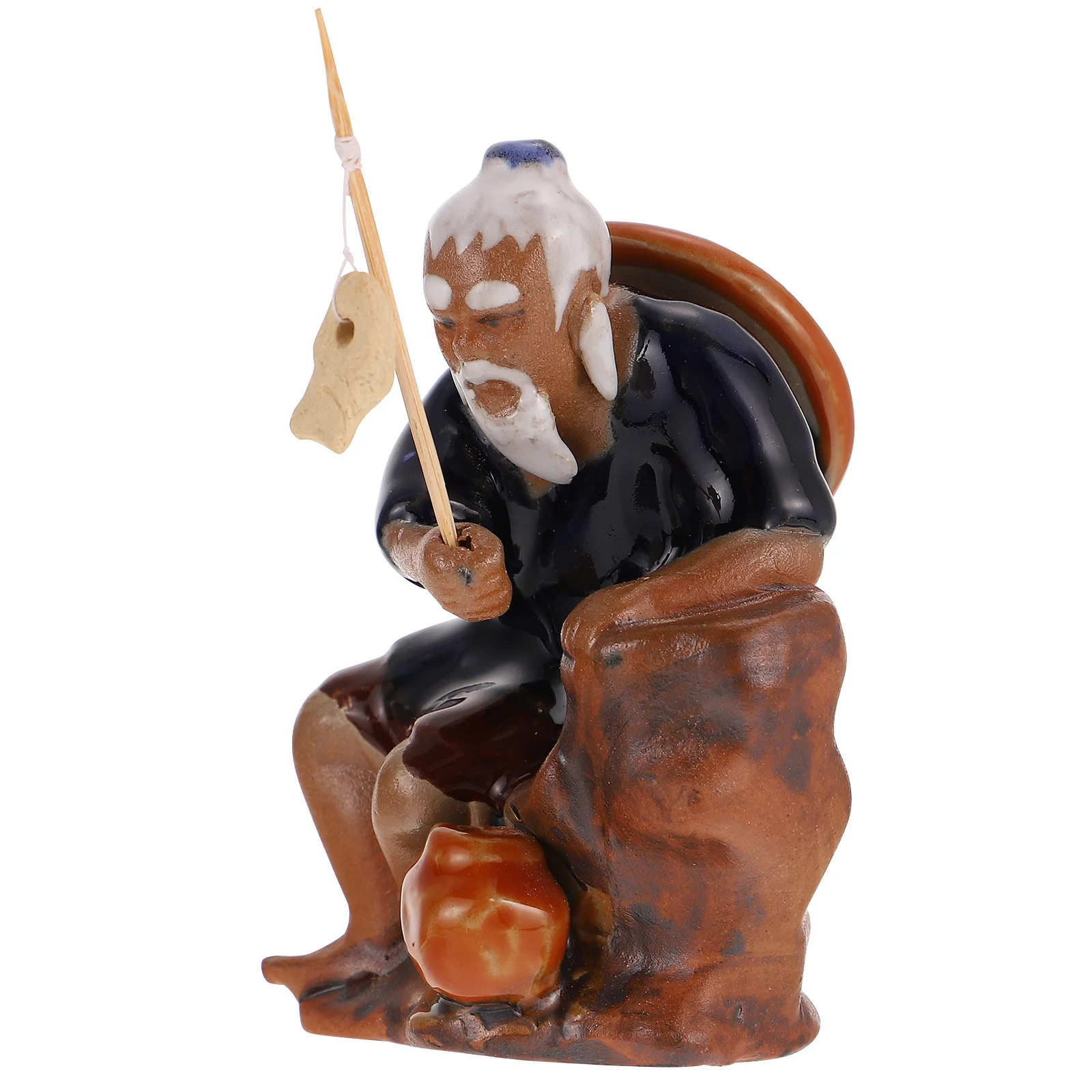

Ceramics Fisherman Statue Old Man Fish Tank Aquarium Decorative Ornament Landscape Adornment Fisherman Figurines