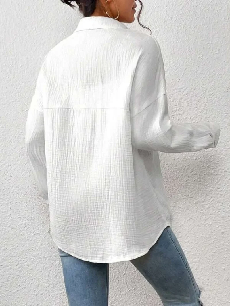 Muslin 100% Cotton Gauze Shirts for Women Casual Turn Down Collar Long Sleeve Top Streetwear Office Lady Retro Blouse