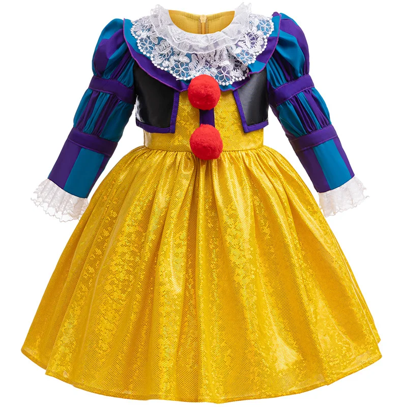 

Kids Clown Outfit Joker Cosplay Costume Children Embroidery Lace Sequins Dress For Toddler Girls Carnival Halloween Dress Up