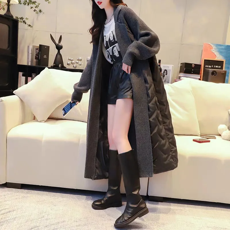 

Cardigan Women Long Coats Sweaters Hooded Coat Full Sleeve Jumpers Y2k Streetwear Elegant Splice Knit Open Stith Autumn Winter