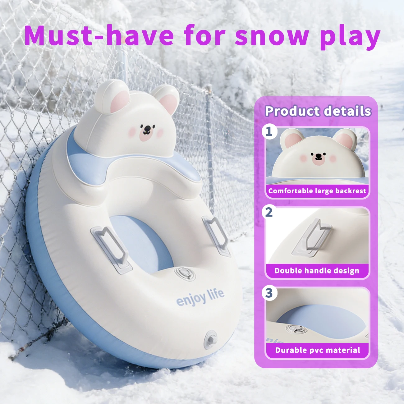 1PC Cold-Resistant Inflatable Snow Tube with Handle, Thickened Durable Winter Sled, Ideal Snow Toy for Family Outdoor Activities