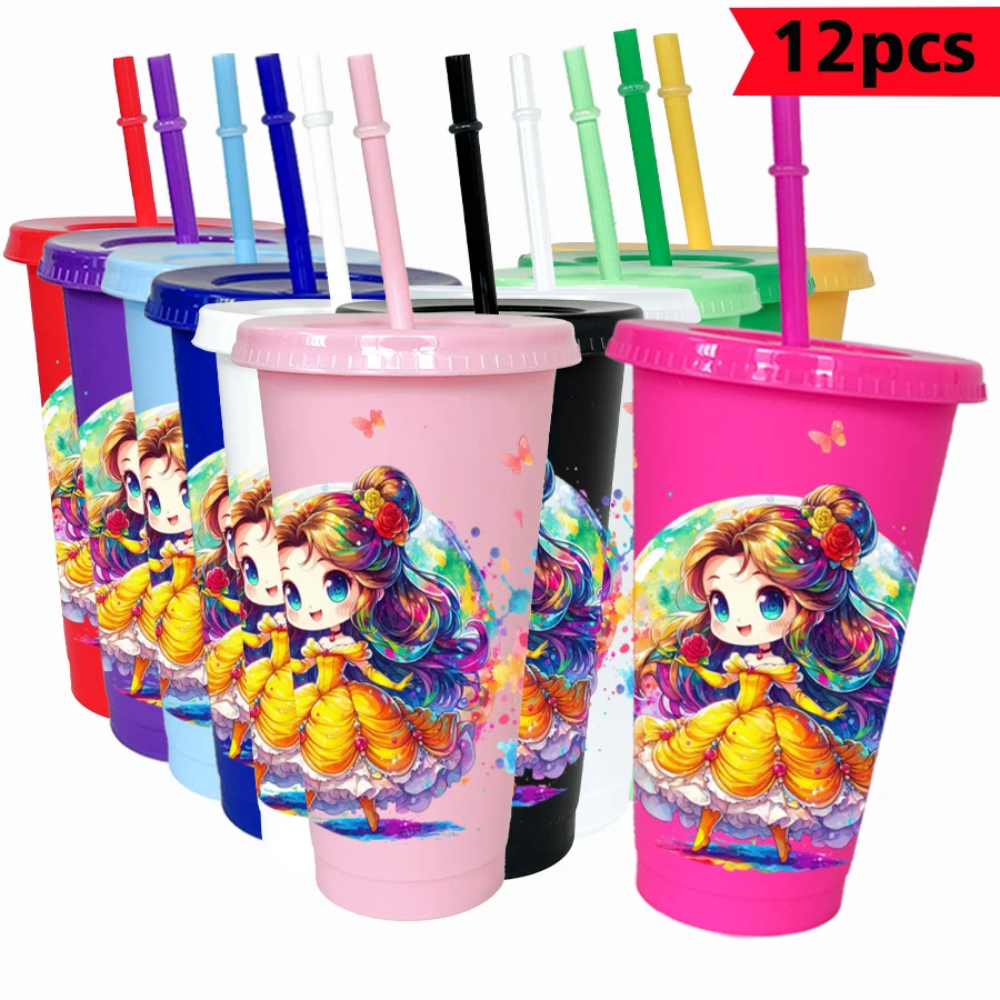 

12 pcs/pack Disney, Belle, Princess 26oz colorful plastic tumbler birthday party drinking utensils juice coffee cups