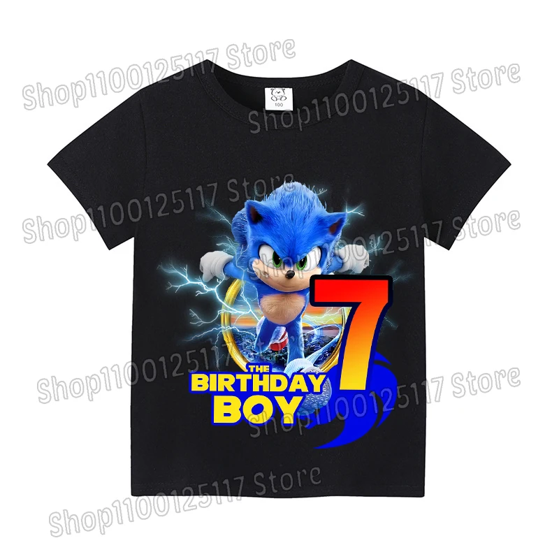 เสื้อยืดแขนสั้นลายโซนิค หมายเลข 1-9 เสื้อยืดพิมพ์ลายสำหรับเด็กผู้ชาย ของใช้ในงานวันเกิด เสื้อผ้าสีขาว สีดำ ผ้าฝ้าย ระบายอากาศได้ดี