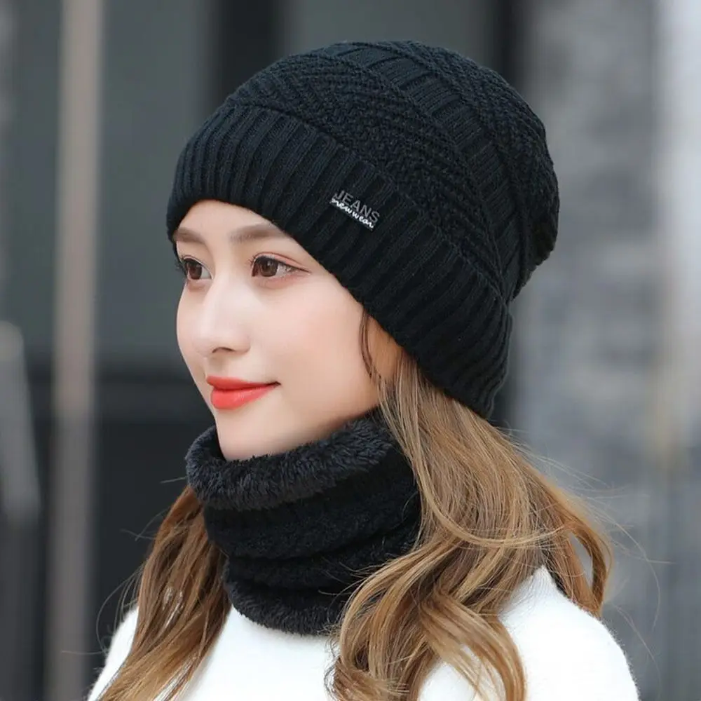 Winter Beanie Hat Scarf Thermal Fleece Knitted Hat Soft Warm Balaclava Wool Neck Warmer Scarf Cap