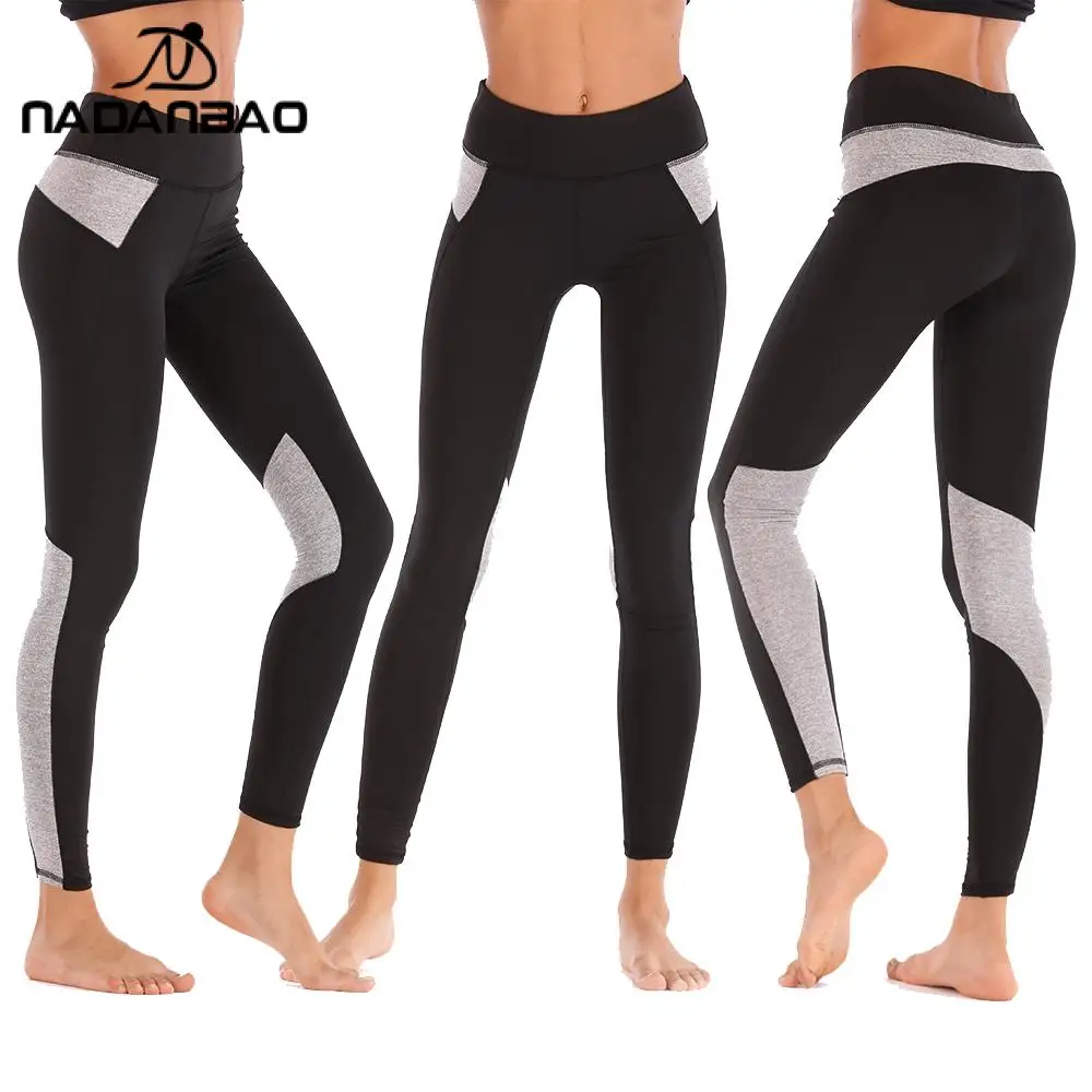 Pantaloni da Yoga da donna Nadanbao tessuto nudo nero grigio Patchwork colore Fitness Leggings sportivi Leggings sportivi all'aperto