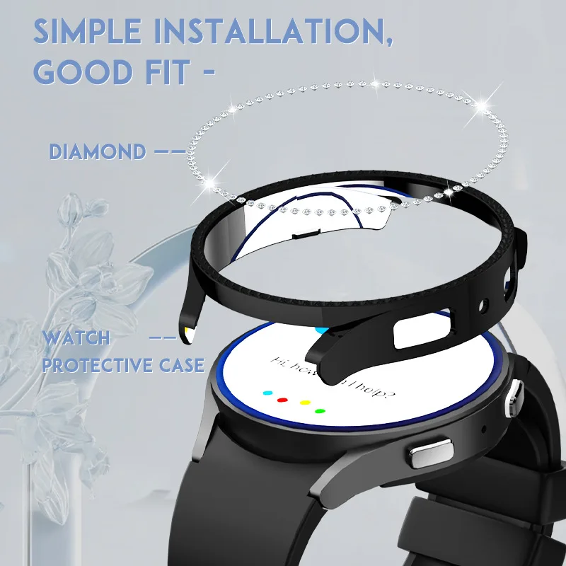 Coque en diamant pour Samsung Galaxy Watch 6, coque PC, protection de pare-chocs tout autour, accessoires de montre Galaxy Watch 6, 44mm, 40mm, mode