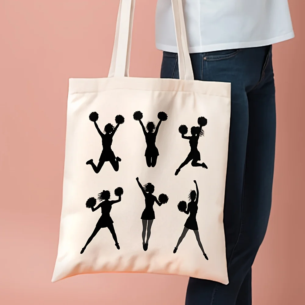 1pc, Cheerleader Silhouette Canvas Tote Bag Grocery Bags (35.05cm x 40.13cm), Stylish Shopping Bag for Daily Use, Commuting, Bea