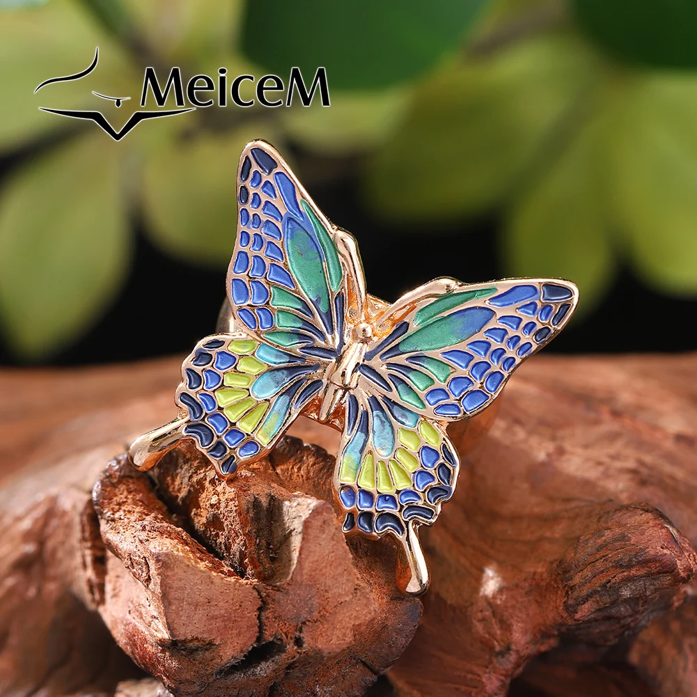 MeiceM Ring Colorful Zinc Alloy Ring Bohemian Enamel Animal Butterfly Delicate Design Elegant Temperament Ring For Women