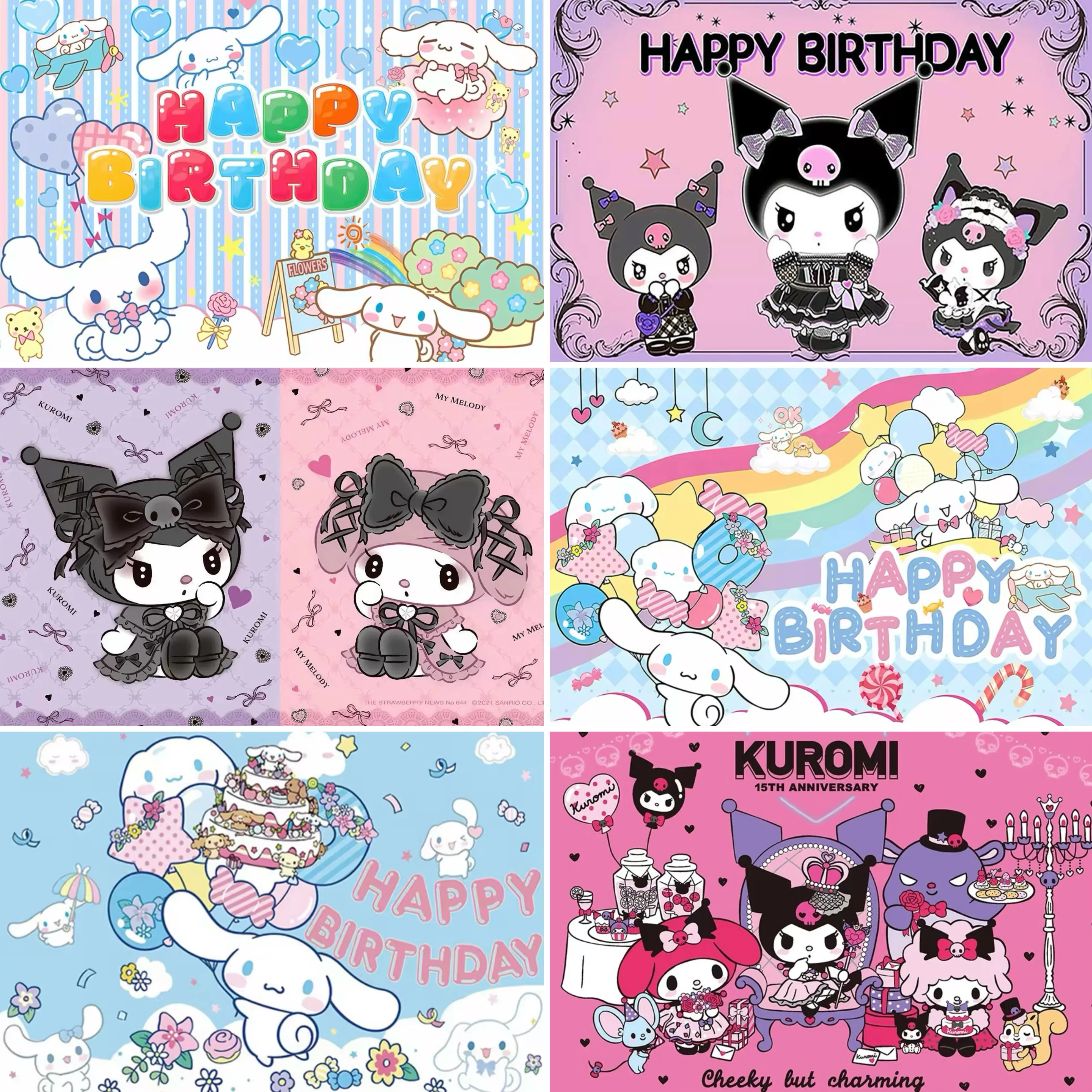 

Sanrio Kuromi Cinnamoroll Theme Backdrop Cute Cartoon Kids Birthday Party Cake Table Decor Baby Party Supplies Photo Backdrop