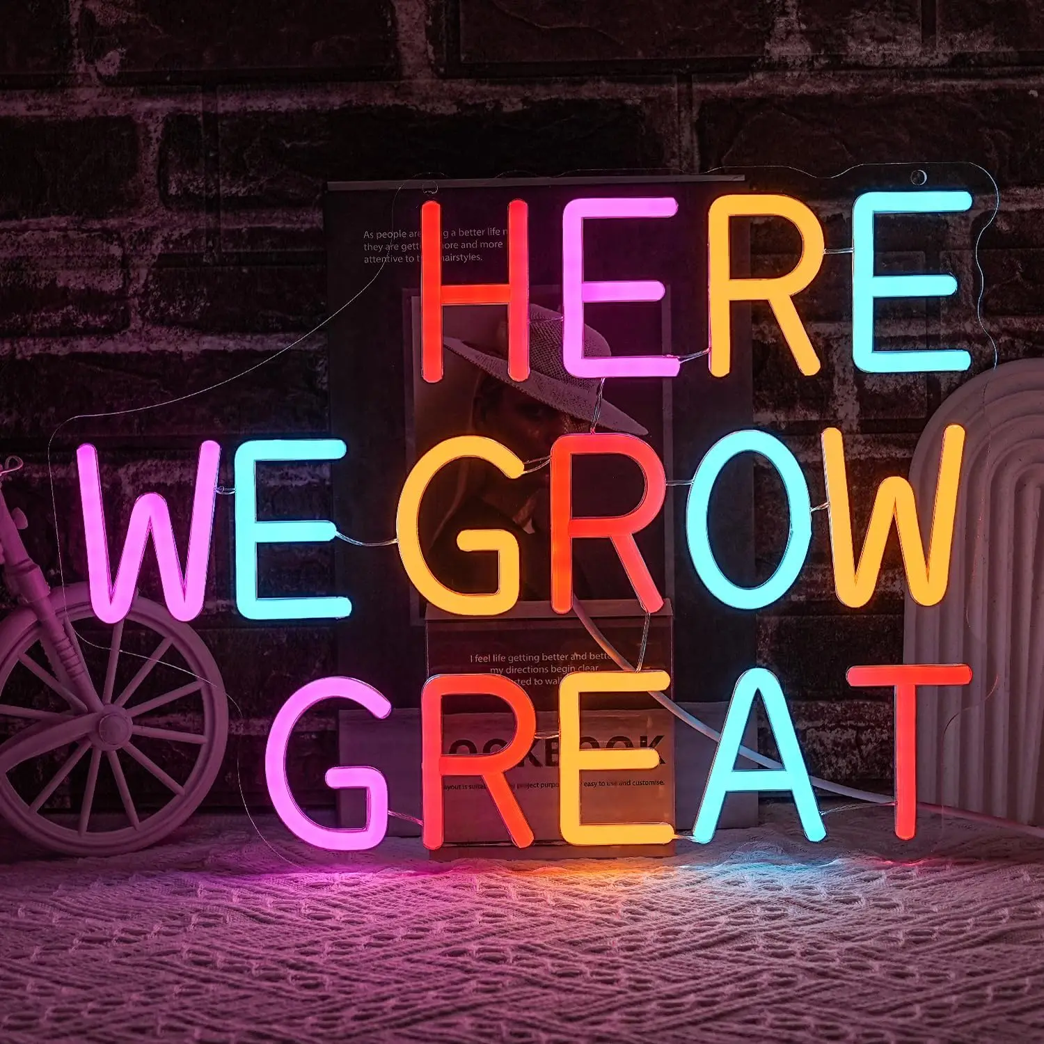 Here We Grow Great Neon Sign USB LED Wall Light Office Classroom Salon Co-working Space Motivational Photo Backdrop Wall Decor