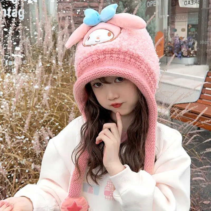 

Sanrios Hello Kittys Kuromi My Melody Children Hat Autumn and Winter Keep Warm Ear Protection Keep Warm Thickening Cute