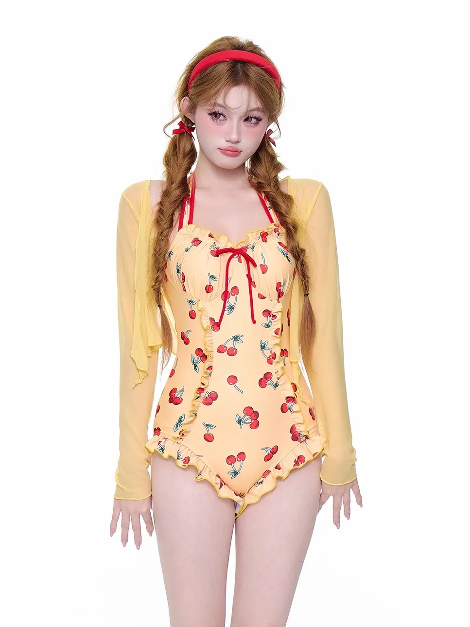 

Купальник-монокини Mimoi Closet Cherry Yellow с длинными рукавами, быстросохнущий, для женщин, повседневный, в стиле Pure Desire