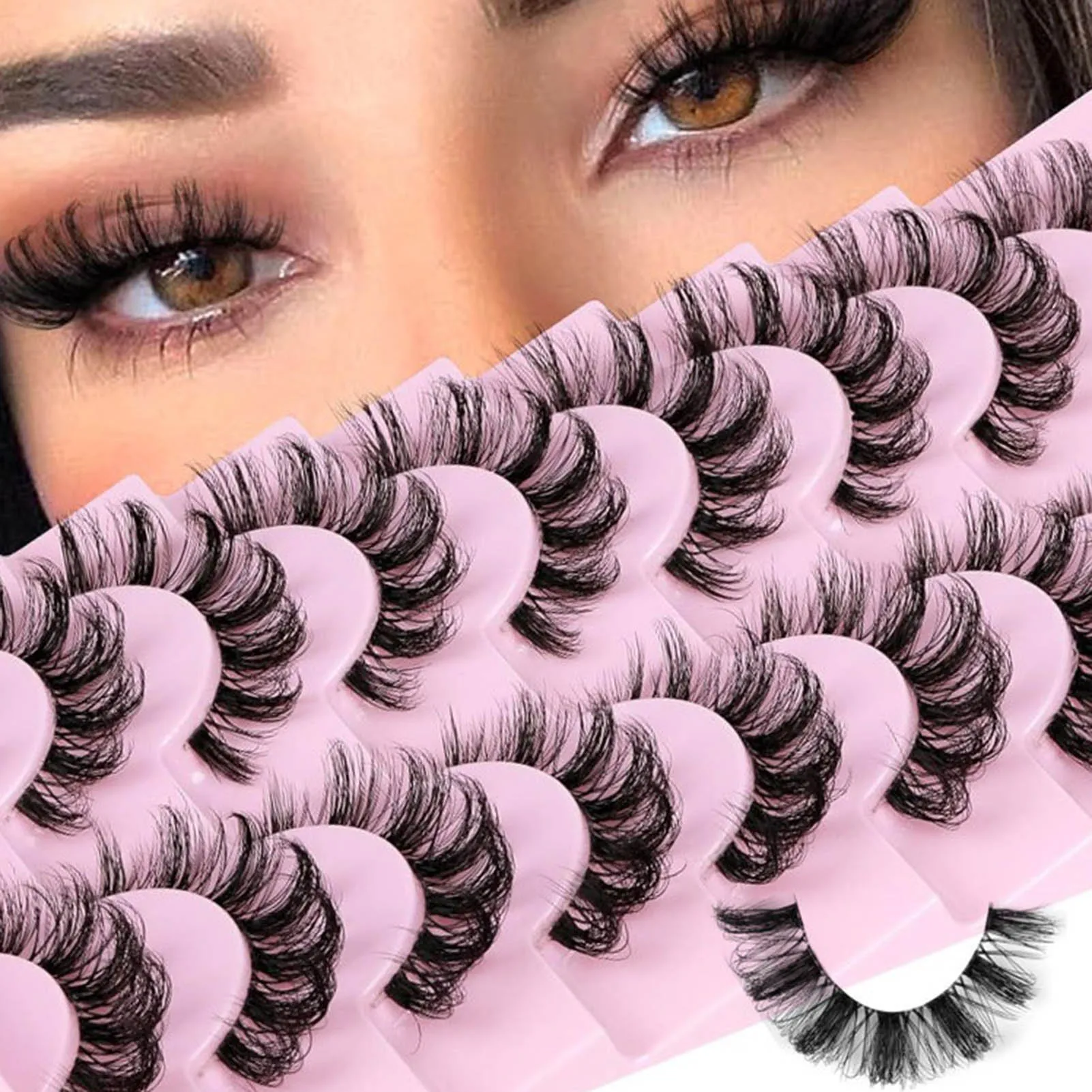 Cílios postiços Extensão, Faixa cheia, Cílios russos, Natural 3D, Dramático Fluffy Volume Clusters, Manga Lash, Grosso, 9 pares