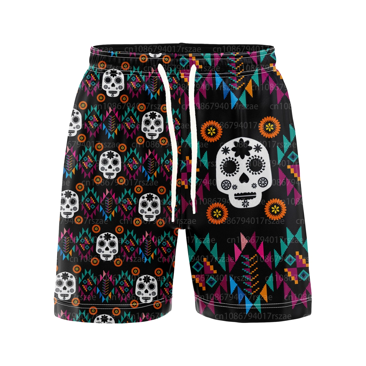 Rock Summer Fashion 3D Print Rose Skull Basic Casual Shorts Men\'s Beach Short Pants Mesh Bold Loose Hip Hop Basketball Shorts