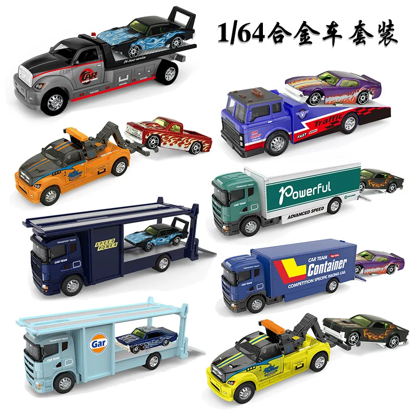 1/64 alloy engineering vehicle set, obstacle clearing car, sedan, transport car, rescue car, trailer, real car, children's toy o