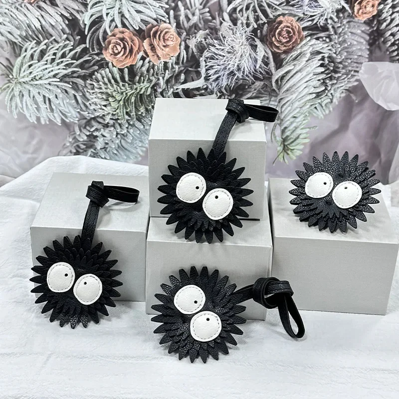 Black Coal Ball Leather Keychain Bag Bag Pendant Cute Simple Personality Female Tide With Accessories Ugly Cute Little Coal Ball