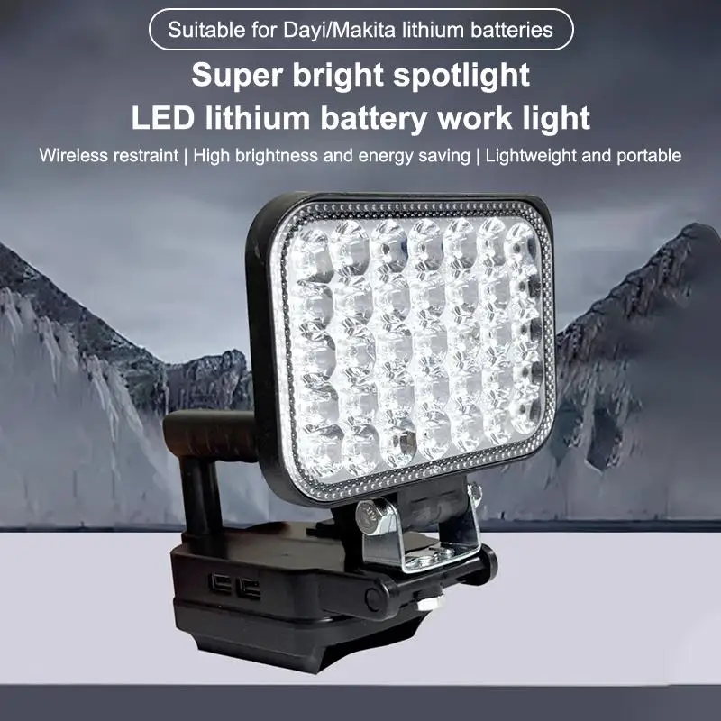 Rechargeable LED Work Light with Lithium Battery Dual USB Charging High Low Beams for Construction Site Yard Lighting