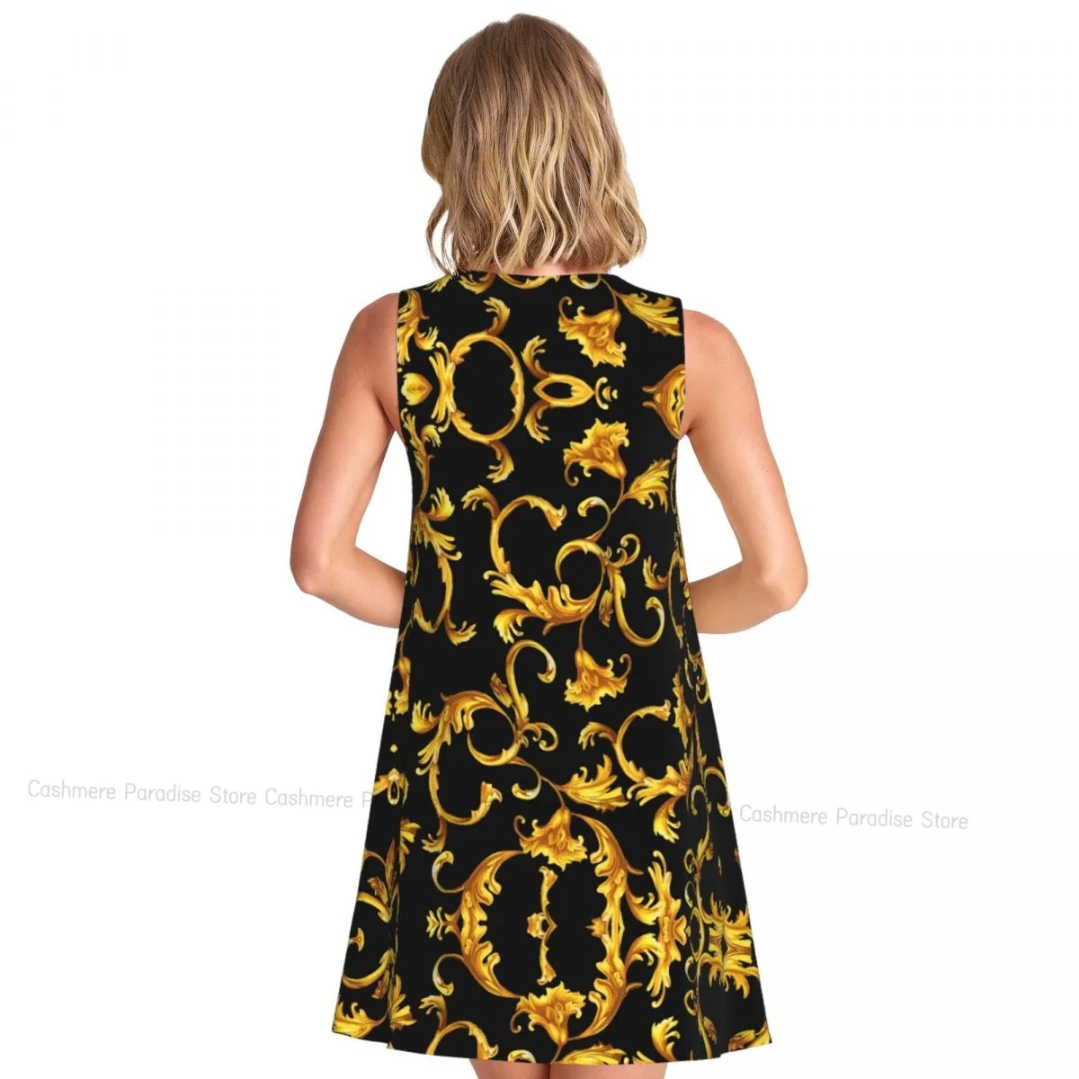 Abito da donna Barocco dorato di lusso estivo T-shirt casual Abiti da spiaggia Coprispalle