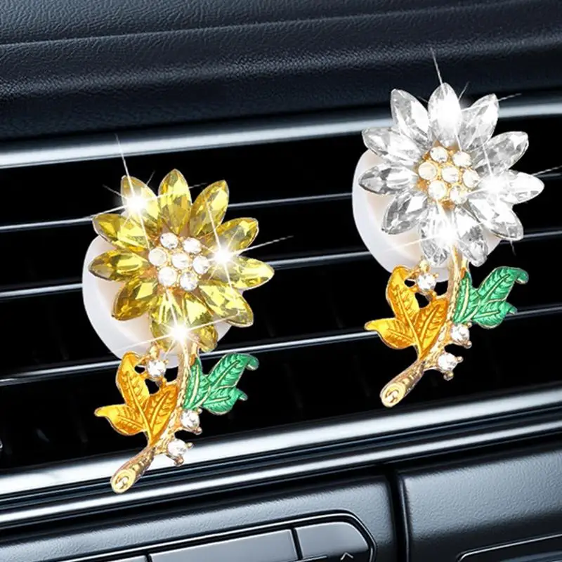 Flower Car Air Vent Clips Crystal Floral Car Fragrance Diffuser Vent Clip Auto Perfume Diffuser With Vent Clip Aromatherapy