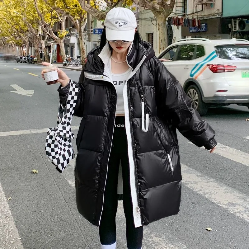 여성용 다운 재킷, 중간 길이 버전, 따뜻한 파카, 루즈한, 큰 사이즈, 슬림 핏, 후드 오버코트, 여성 아웃웨어, 겨울, Ne