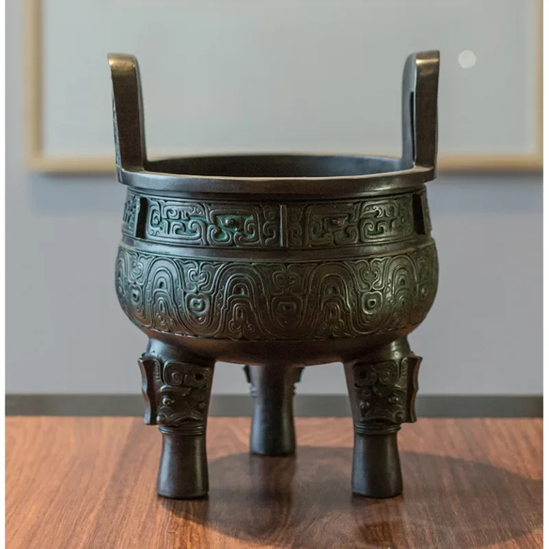 Antique Bronze Copper Cauldron 3 Legged Keding Incense Burner Living Room Wine Cabinet Decor Ornaments Opening Housearming Gift