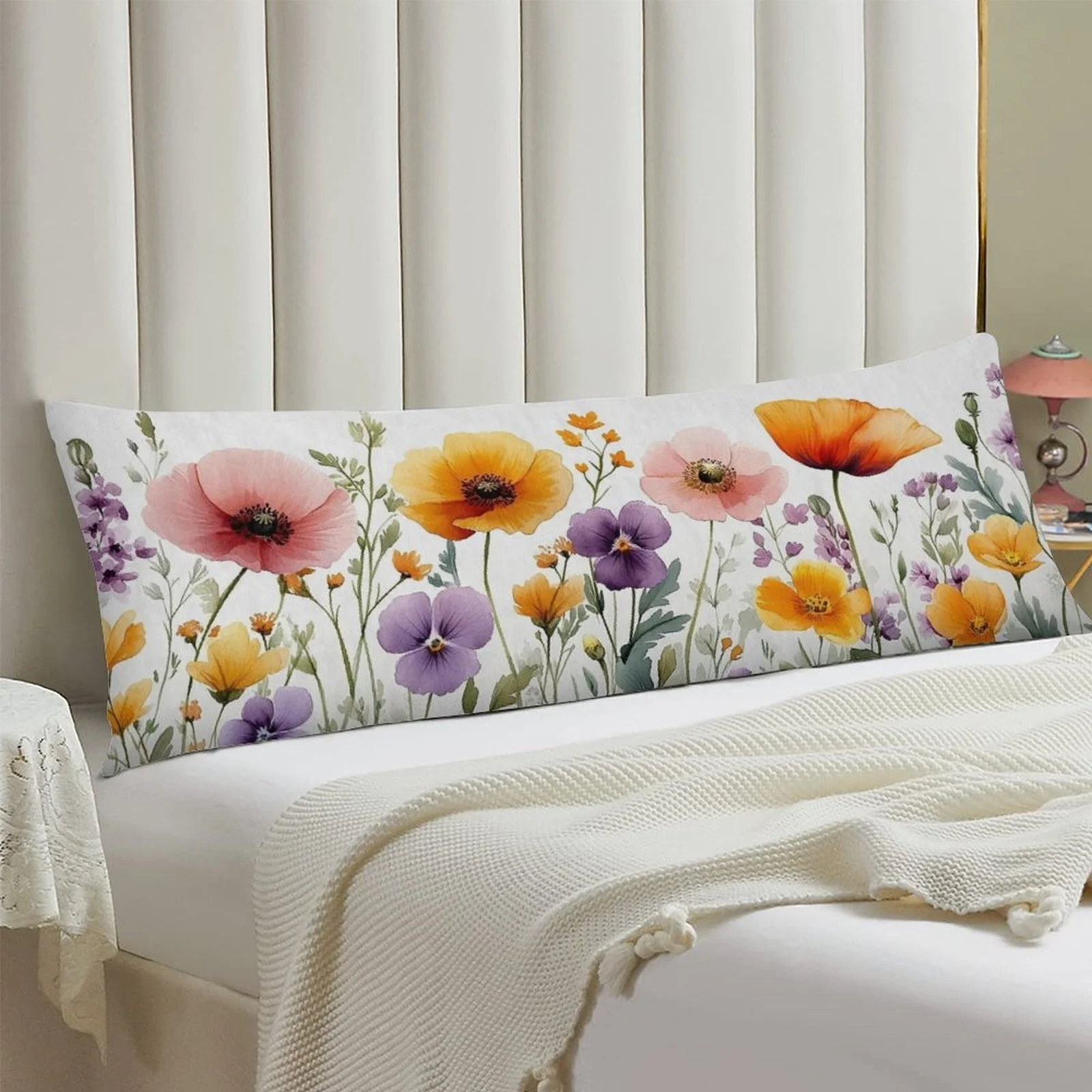 Bouquet-Themed Pillowcase, Fashionable Long Plush Bed Pillow Cover, Soft and Comfortable Decorative Double-Sided Printed Large P