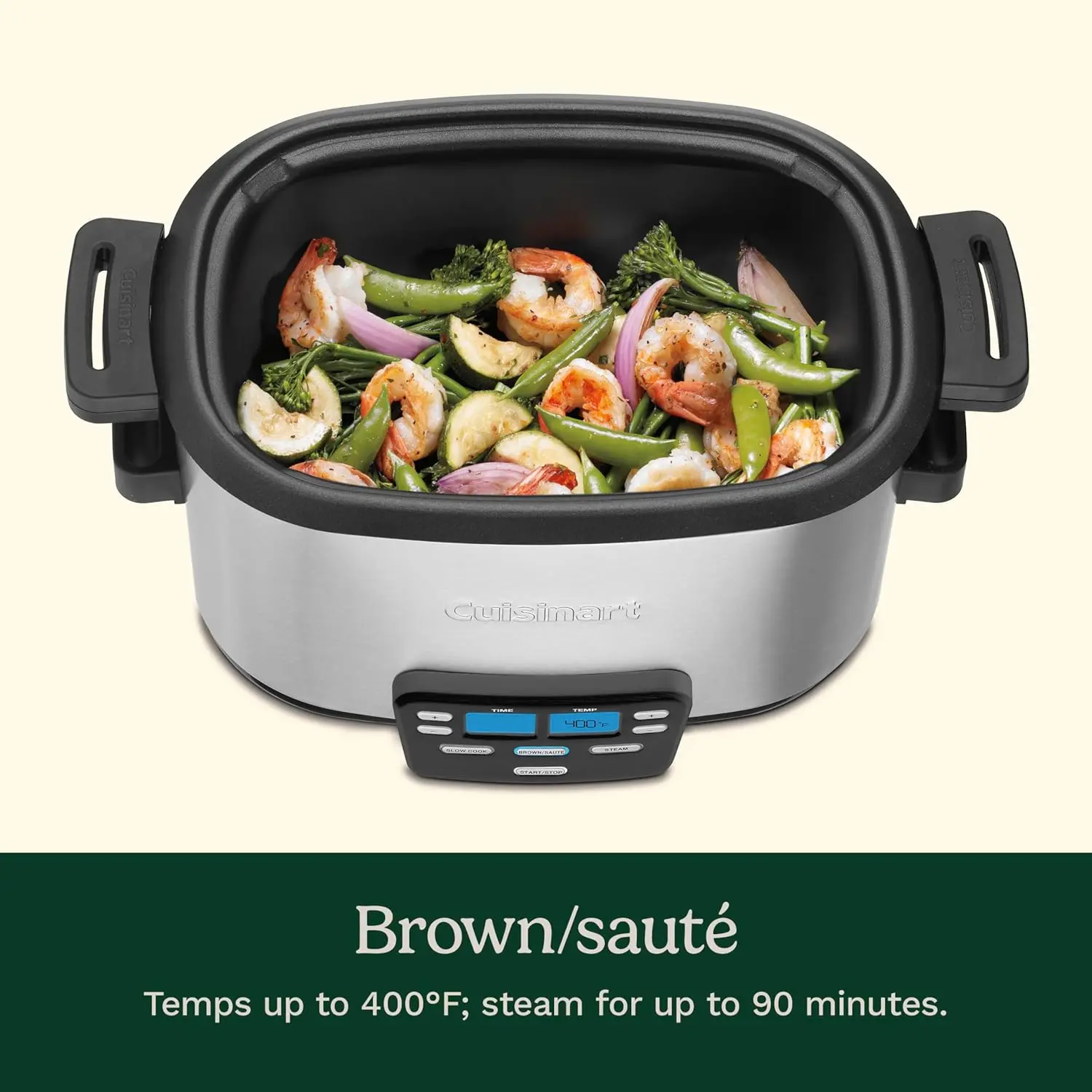 MSC-600 طباخ متعدد 3 في 1 كوك سنترال سعة 6 كوارت: طباخ بطيء، بني/صلي، باخرة، فضي