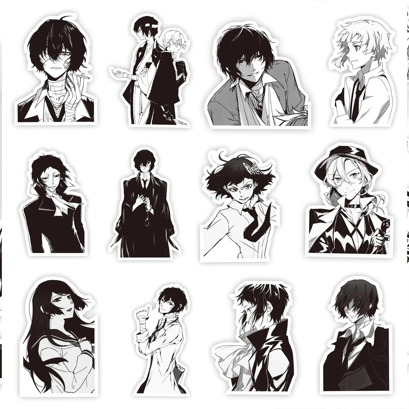 65PCS Bungou Stray Dogs Anime Stickers Black White Graffiti Decals Phone Laptop Motorcycle PVC Waterproof Kids Sticker Toy image 2
