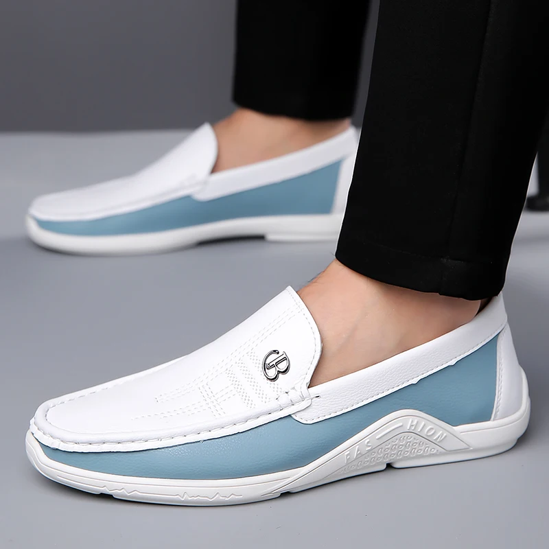 High Quality Genuine Leather Shoes Men Fashion Casual White Slip-on Men's Loafers Comfortable Soft Flat Light Moccasins For Men