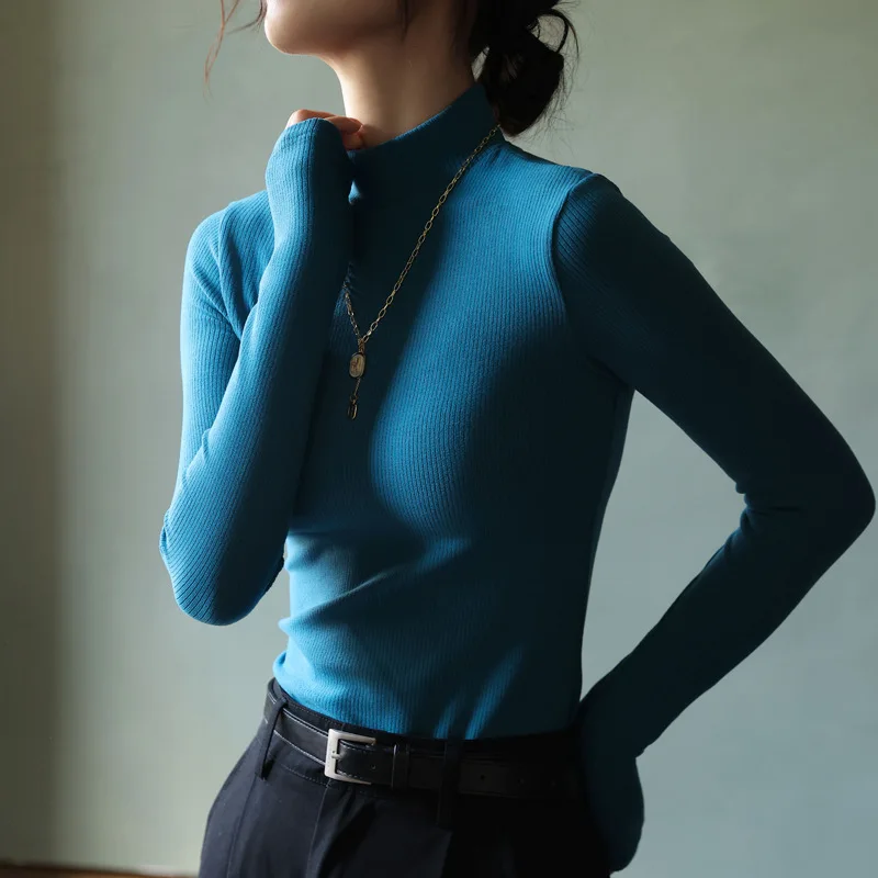 

2026 Wool Autumn Super Fine Washable Seamless One-Piece Mock Neck Thermal Base Layer Shirt Women