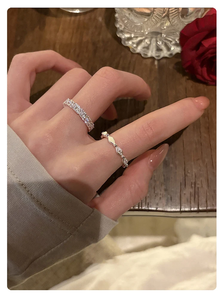 Ultra-Glänzende Luxus-Ringe mit Mikro-Zirkonia-Besatz, Offen Verstellbar, Silberfarben, für Damen, Eleganter Schmuck, Vielseitiges Finger-Accessoire – Detail 12