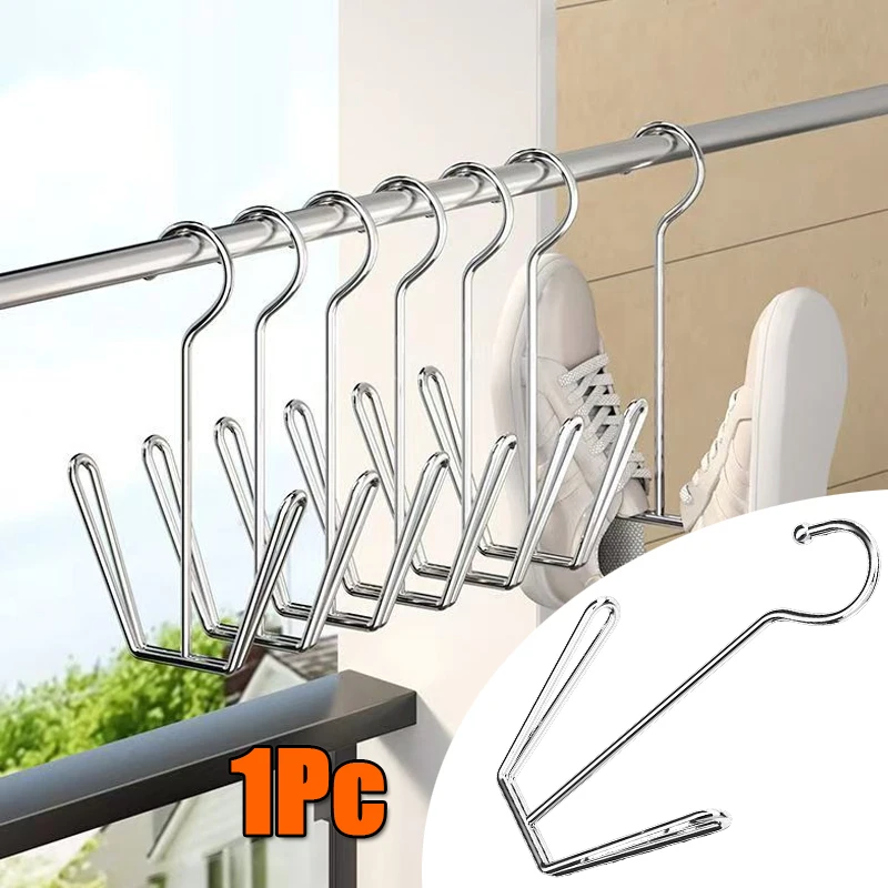 1Pc ​Stainless Steel Shoe Hooks Rack Hanging Drying Rack Bathroom Organizer Space Saving Multi-Functional For Entryway Balcony