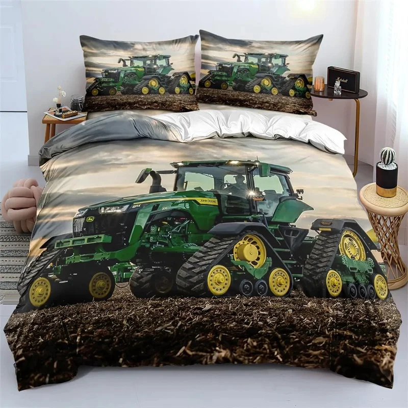 3D Printing Tractor Bedding Set for Boys, Tractors Duvet Cover, Pillowcase, Home , Twin, Full, Queen, King, Children's Gift