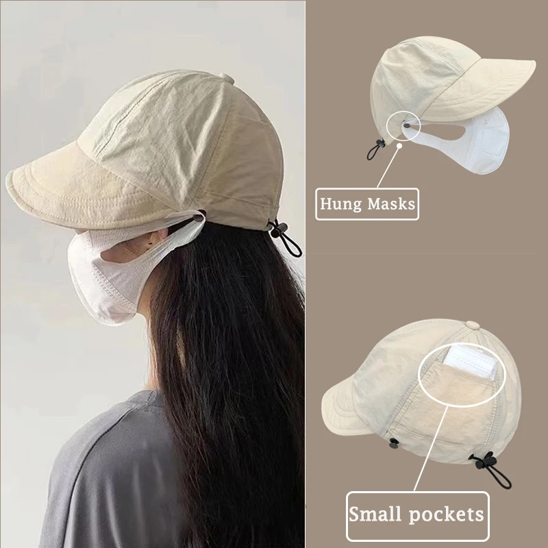 Upgraded Quick-drying Baseball Cap Japanese Women Hang Masks Sun Protection Hats Summer Light Caps Breathable Outdoor Sunscreen