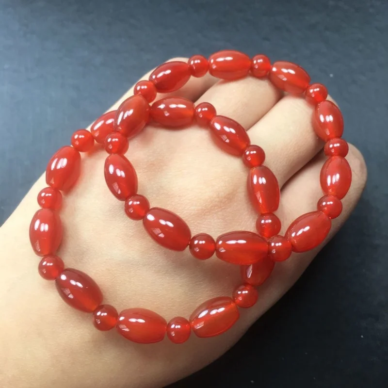 

Natural Red Agate Rice Beads Lucky Bead Bracelet Single Circle Simple Couple Best Friends Student Zodiac Year Red Bracelet