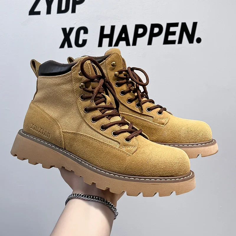 

Brand Men's All-season Casual Leather Shoes, Thick-soled Yellow Boots, Oxford Business Shoes, and Men's Boots with Fleece Lining