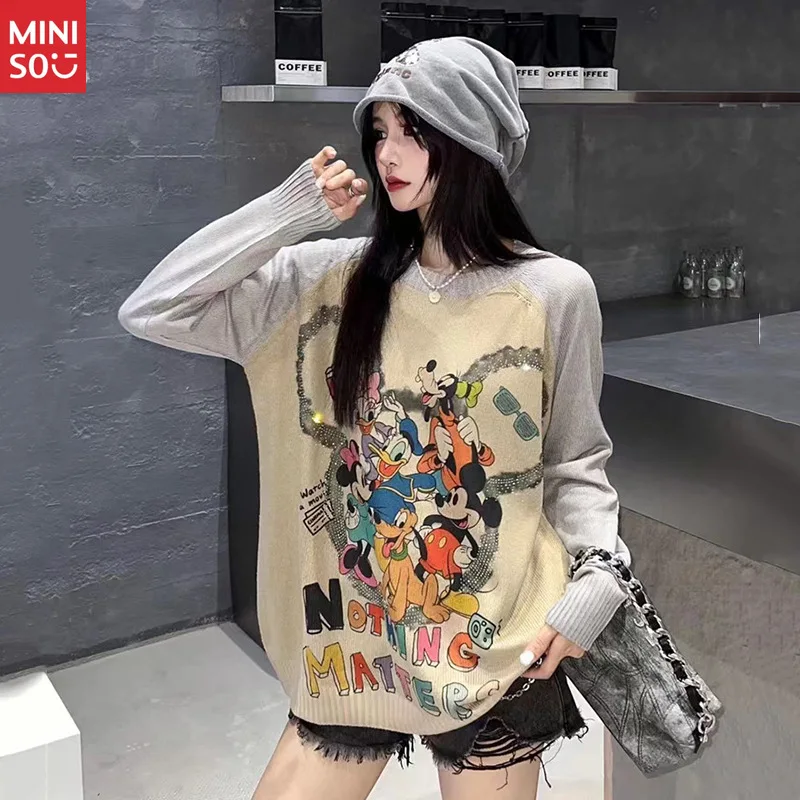 Disney 2025 Raglan Sweater, Cartoon Long Sleeve, Women's Loose Tee